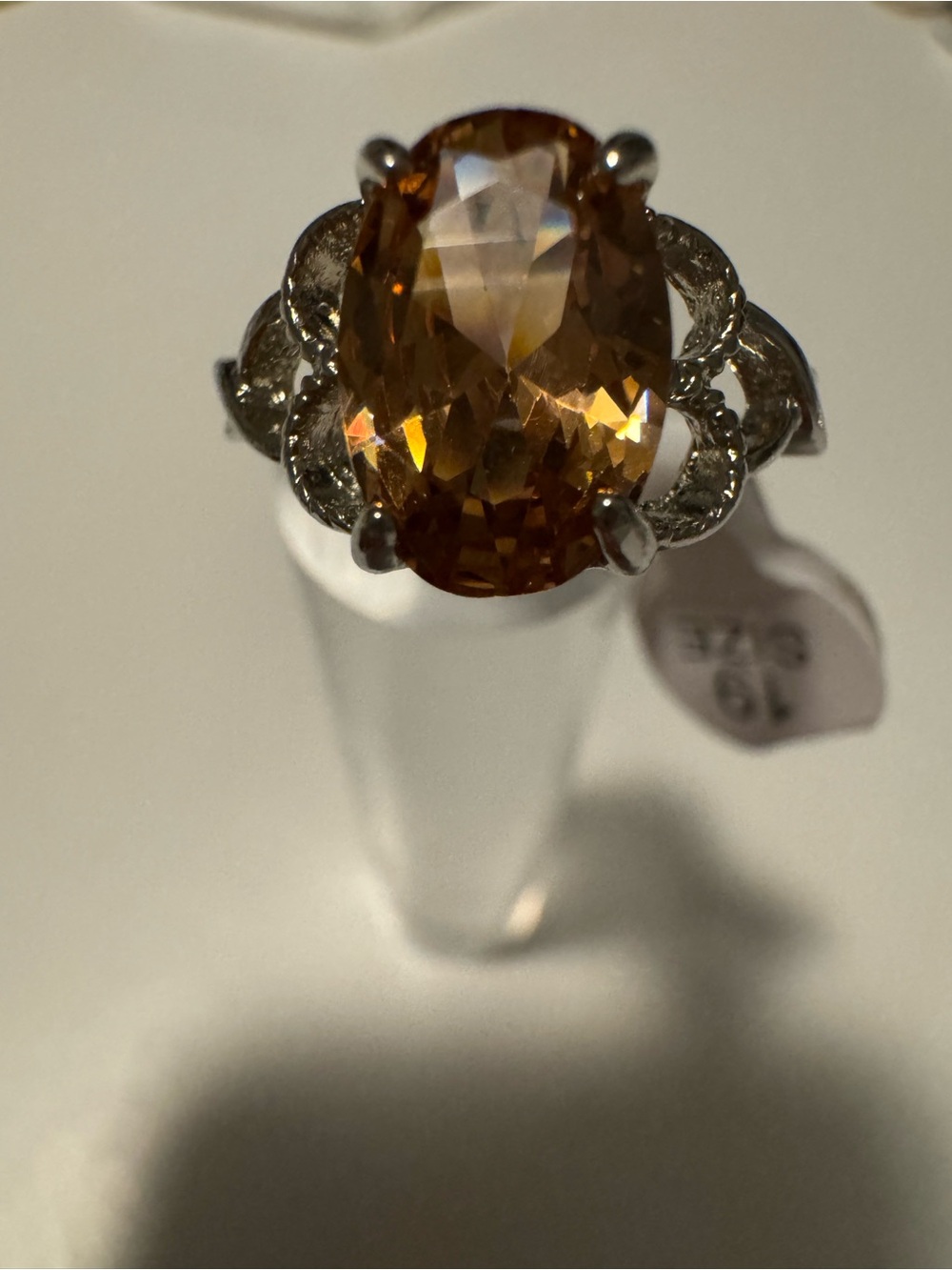 Citrine-Color Oval Ring - Elegant Amber Tone